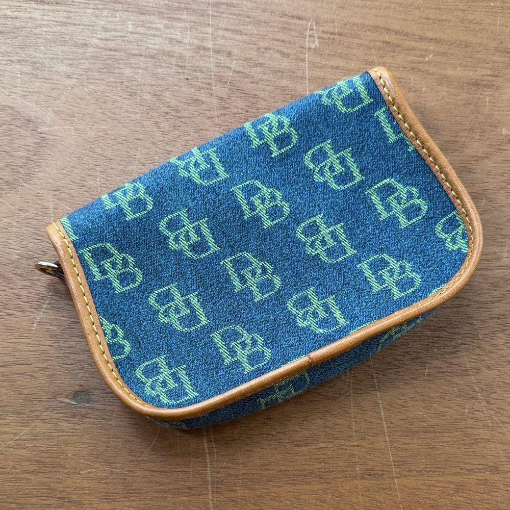Dooney & Bourke Denim Blue and Lime Green Monogram Pouch - Picture 2 of 6